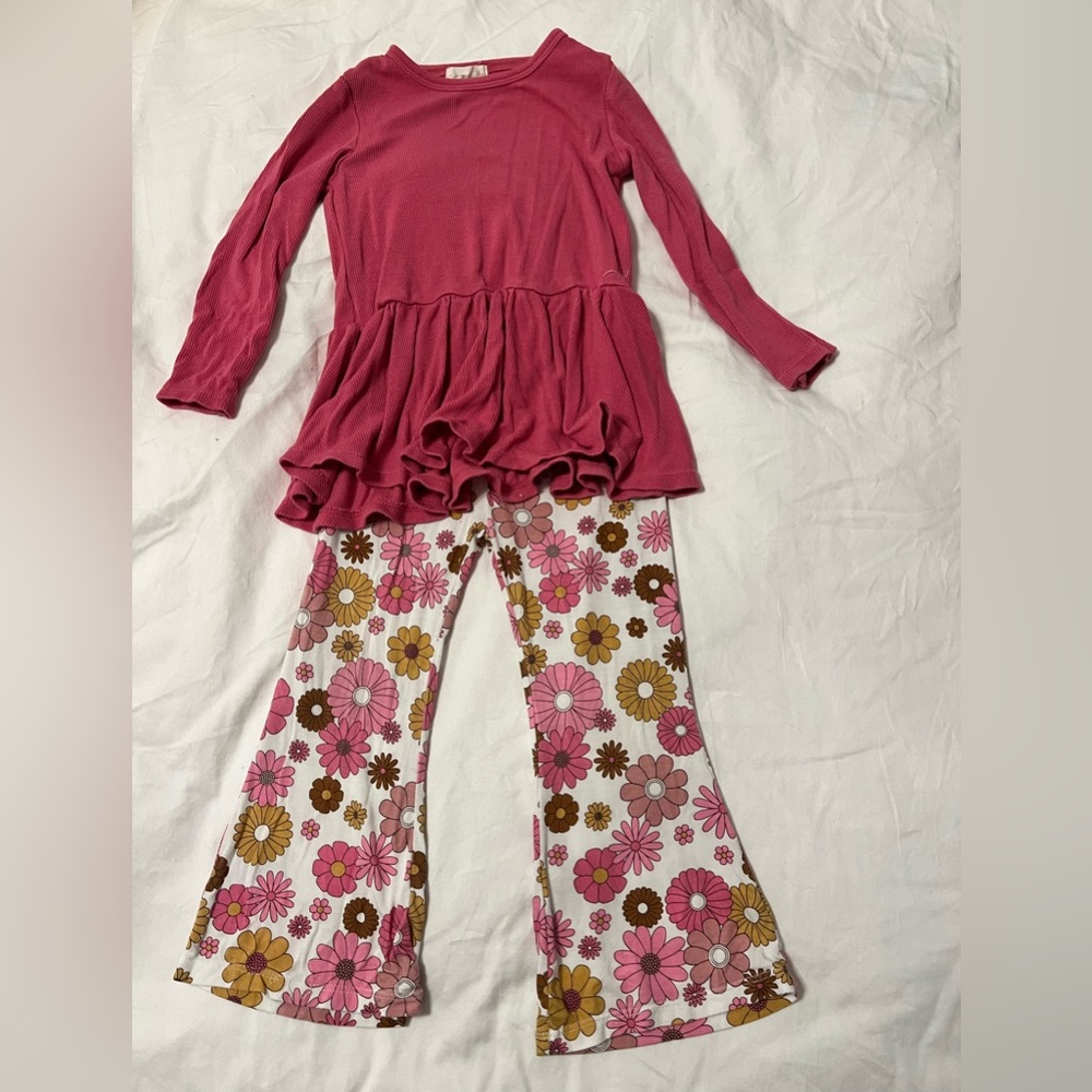 Tullabee peplum top and bamboo bellbottom or flare pants